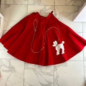 Kids Poodle Skirt Red Size 12” Waist 30” Long Button Closure